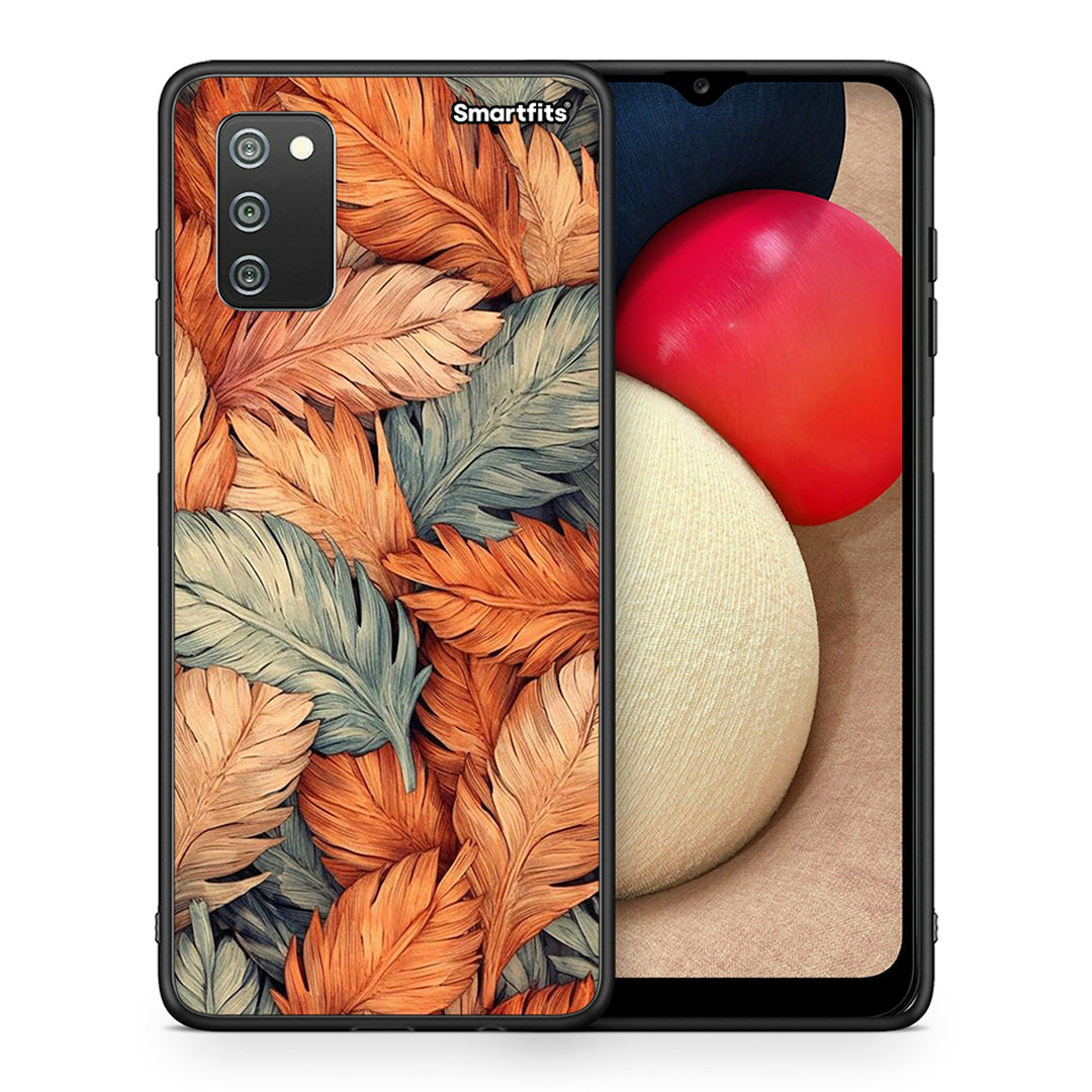 Θήκη Samsung A02s Autumn Leaves από τη Smartfits με σχέδιο στο πίσω μέρος και μαύρο περίβλημα | Samsung A02s Autumn Leaves case with colorful back and black bezels