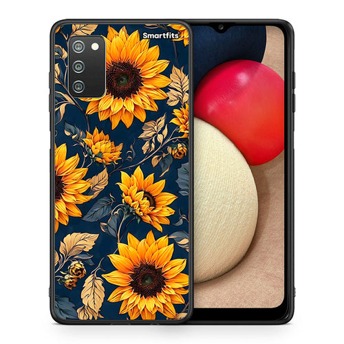 Θήκη Samsung A02s Autumn Sunflowers από τη Smartfits με σχέδιο στο πίσω μέρος και μαύρο περίβλημα | Samsung A02s Autumn Sunflowers case with colorful back and black bezels