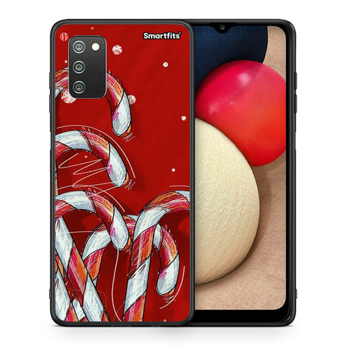 Θήκη Samsung A02s Candy Cane από τη Smartfits με σχέδιο στο πίσω μέρος και μαύρο περίβλημα | Samsung A02s Candy Cane case with colorful back and black bezels