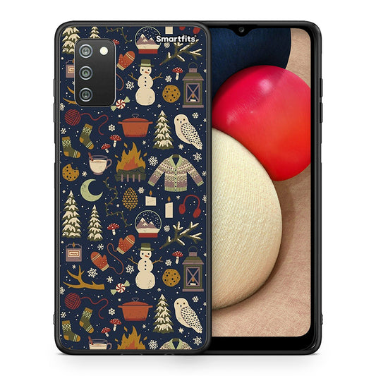 Θήκη Samsung A02s Christmas Elements από τη Smartfits με σχέδιο στο πίσω μέρος και μαύρο περίβλημα | Samsung A02s Christmas Elements case with colorful back and black bezels