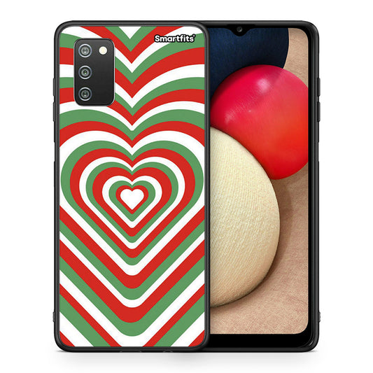Θήκη Samsung A02s Christmas Hearts από τη Smartfits με σχέδιο στο πίσω μέρος και μαύρο περίβλημα | Samsung A02s Christmas Hearts case with colorful back and black bezels