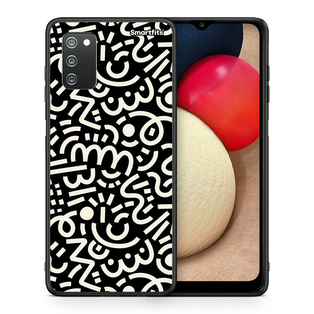 Θήκη Samsung A02s Doodle Art από τη Smartfits με σχέδιο στο πίσω μέρος και μαύρο περίβλημα | Samsung A02s Doodle Art case with colorful back and black bezels