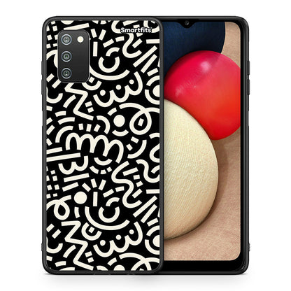 Θήκη Samsung A02s Doodle Art από τη Smartfits με σχέδιο στο πίσω μέρος και μαύρο περίβλημα | Samsung A02s Doodle Art case with colorful back and black bezels