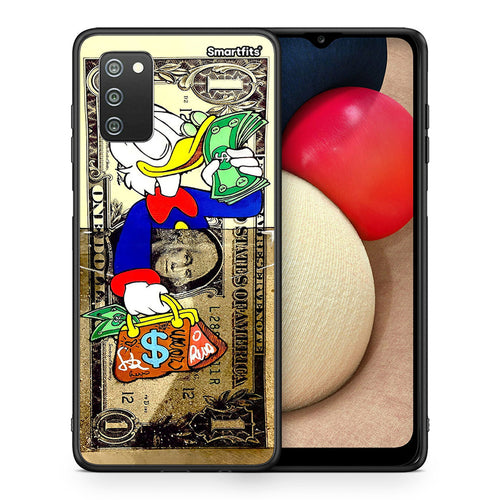 Θήκη Samsung A02s Duck Money από τη Smartfits με σχέδιο στο πίσω μέρος και μαύρο περίβλημα | Samsung A02s Duck Money case with colorful back and black bezels