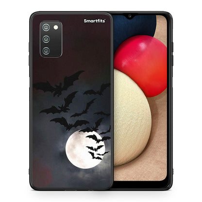 Θήκη Samsung A02s Halloween Bat Night από τη Smartfits με σχέδιο στο πίσω μέρος και μαύρο περίβλημα | Samsung A02s Halloween Bat Night case with colorful back and black bezels