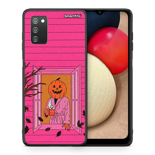 Θήκη Samsung A02s Halloween Pumpkin Lady από τη Smartfits με σχέδιο στο πίσω μέρος και μαύρο περίβλημα | Samsung A02s Halloween Pumpkin Lady case with colorful back and black bezels