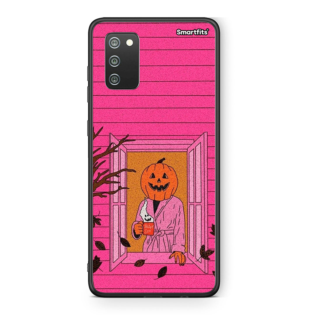 Samsung A02s Halloween Pumpkin Lady Θήκη από τη Smartfits με σχέδιο στο πίσω μέρος και μαύρο περίβλημα | Smartphone case with colorful back and black bezels by Smartfits