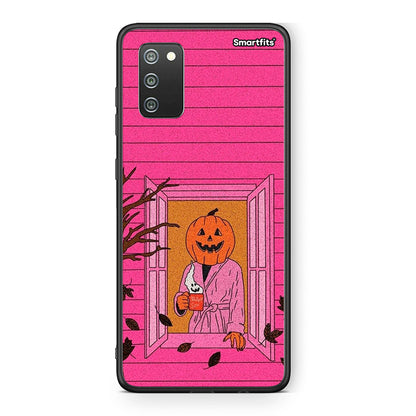 Samsung A02s Halloween Pumpkin Lady Θήκη από τη Smartfits με σχέδιο στο πίσω μέρος και μαύρο περίβλημα | Smartphone case with colorful back and black bezels by Smartfits
