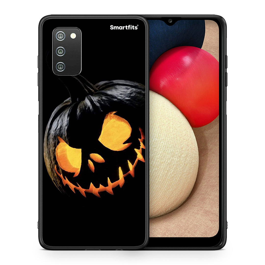 Θήκη Samsung A02s Halloween Scary Pumpkin από τη Smartfits με σχέδιο στο πίσω μέρος και μαύρο περίβλημα | Samsung A02s Halloween Scary Pumpkin case with colorful back and black bezels