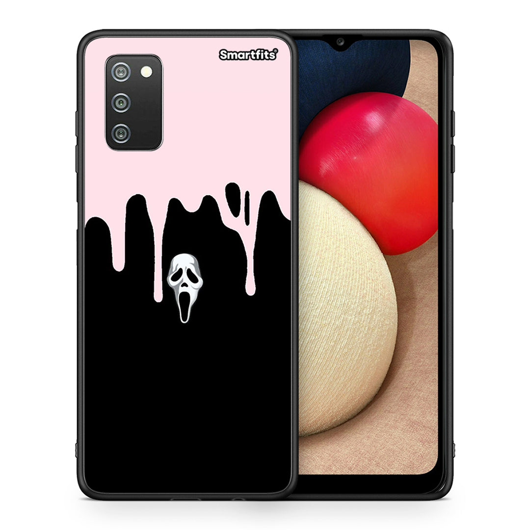 Θήκη Samsung A02s Melting Halloween Mask από τη Smartfits με σχέδιο στο πίσω μέρος και μαύρο περίβλημα | Samsung A02s Melting Halloween Mask case with colorful back and black bezels