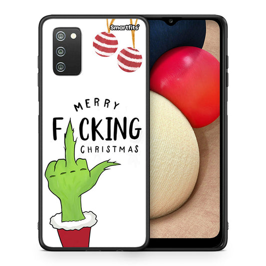Θήκη Samsung A02s Merry F Xmas από τη Smartfits με σχέδιο στο πίσω μέρος και μαύρο περίβλημα | Samsung A02s Merry F Xmas case with colorful back and black bezels