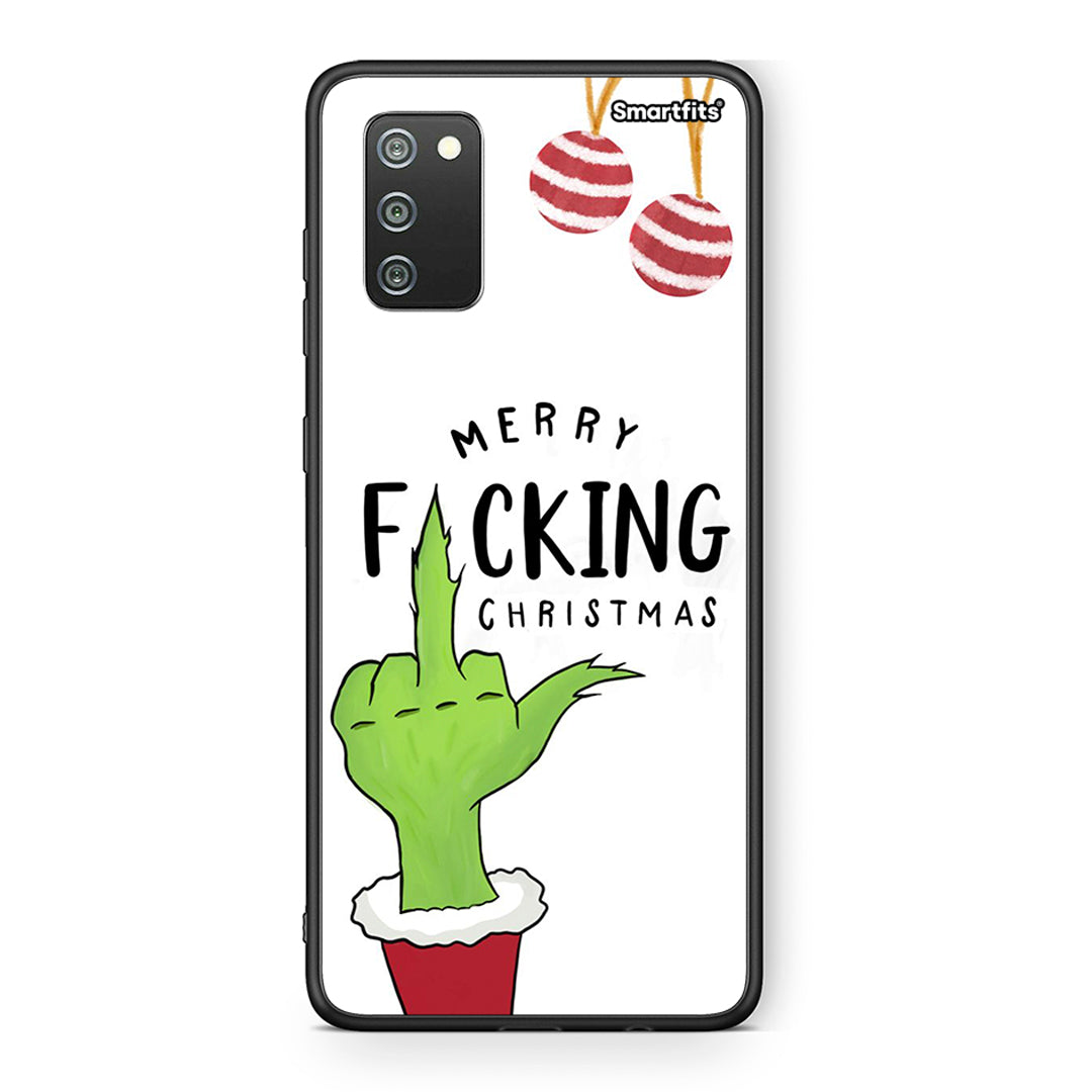 Samsung A02s Merry F Xmas θήκη από τη Smartfits με σχέδιο στο πίσω μέρος και μαύρο περίβλημα | Smartphone case with colorful back and black bezels by Smartfits