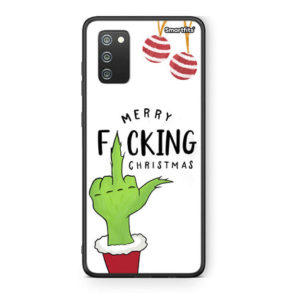 Samsung A02s Merry F Xmas θήκη από τη Smartfits με σχέδιο στο πίσω μέρος και μαύρο περίβλημα | Smartphone case with colorful back and black bezels by Smartfits