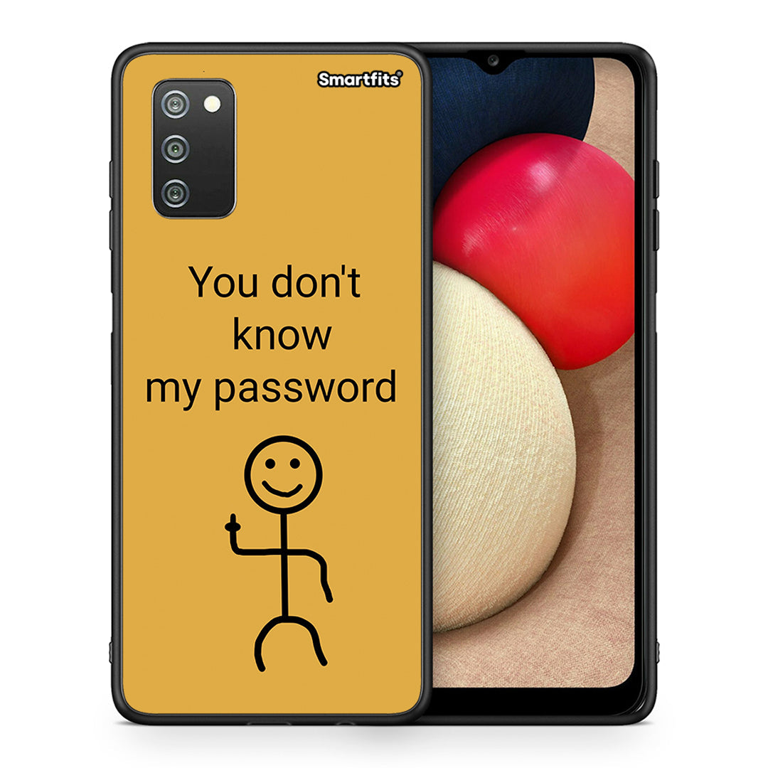 Θήκη Samsung A02s My Password από τη Smartfits με σχέδιο στο πίσω μέρος και μαύρο περίβλημα | Samsung A02s My Password case with colorful back and black bezels