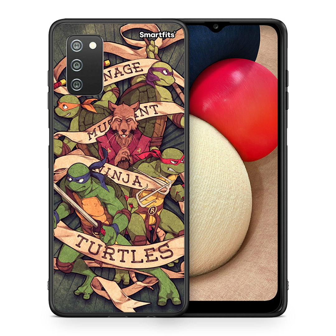 Θήκη Samsung A02s Ninja Turtles από τη Smartfits με σχέδιο στο πίσω μέρος και μαύρο περίβλημα | Samsung A02s Ninja Turtles case with colorful back and black bezels