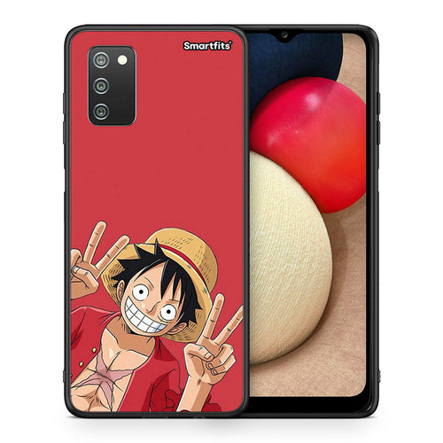 Θήκη Samsung A02s Pirate Luffy από τη Smartfits με σχέδιο στο πίσω μέρος και μαύρο περίβλημα | Samsung A02s Pirate Luffy case with colorful back and black bezels