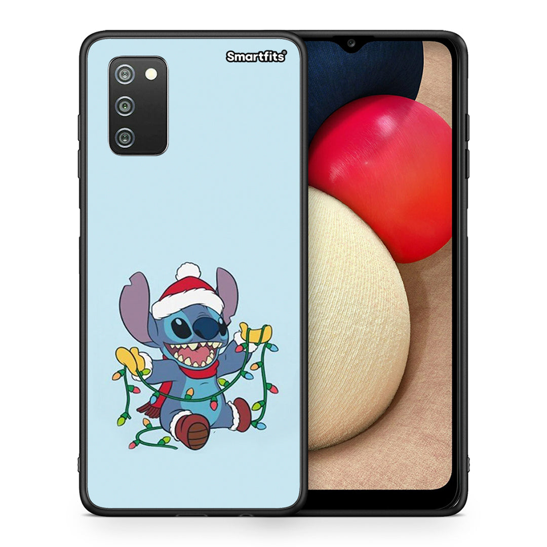 Θήκη Samsung A02s Santa Stich από τη Smartfits με σχέδιο στο πίσω μέρος και μαύρο περίβλημα | Samsung A02s Santa Stich case with colorful back and black bezels