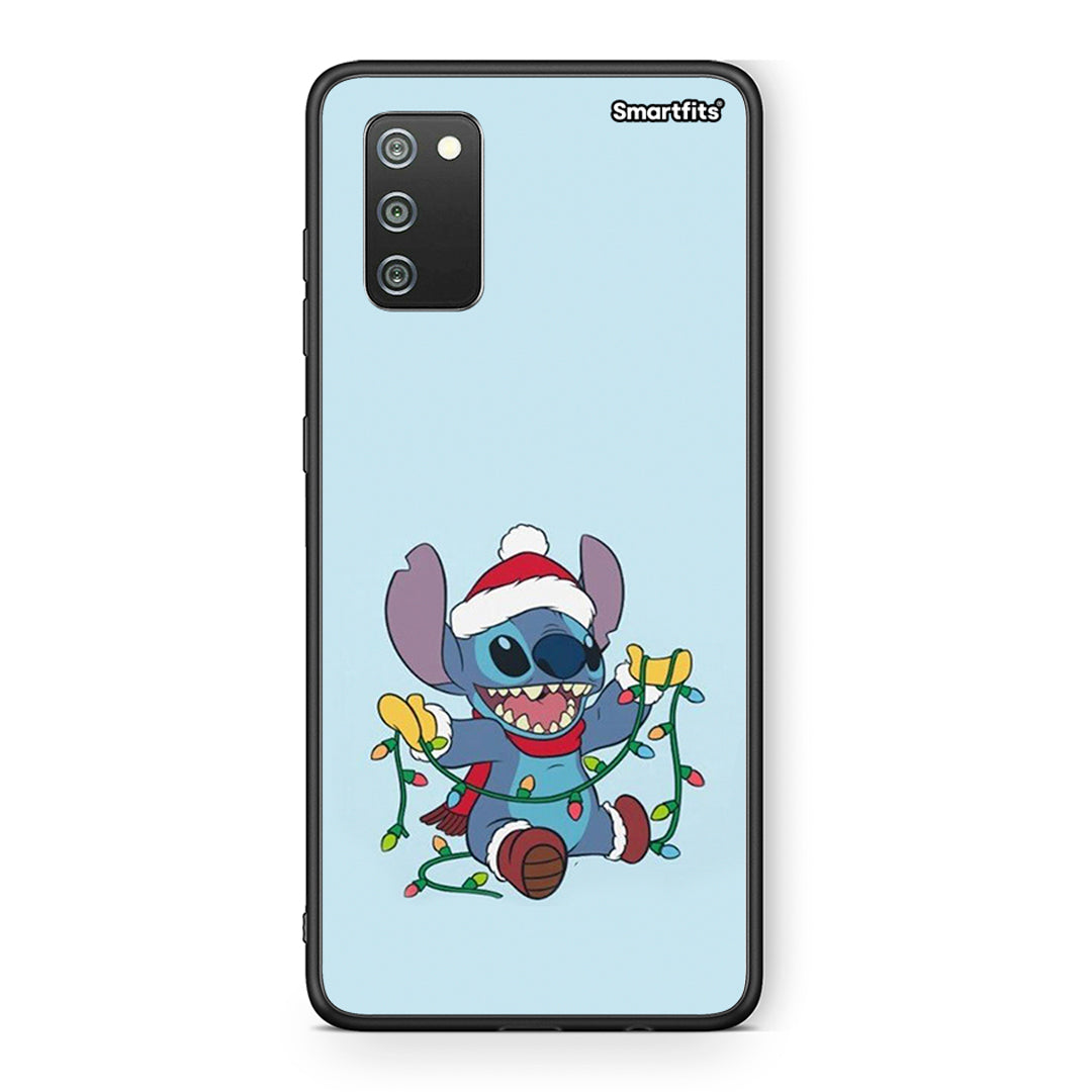 Samsung A02s Santa Stich θήκη από τη Smartfits με σχέδιο στο πίσω μέρος και μαύρο περίβλημα | Smartphone case with colorful back and black bezels by Smartfits
