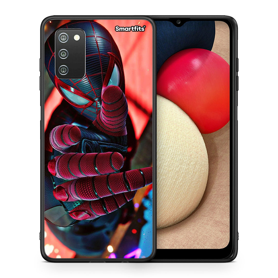 Θήκη Samsung A02s Spider Hand από τη Smartfits με σχέδιο στο πίσω μέρος και μαύρο περίβλημα | Samsung A02s Spider Hand case with colorful back and black bezels
