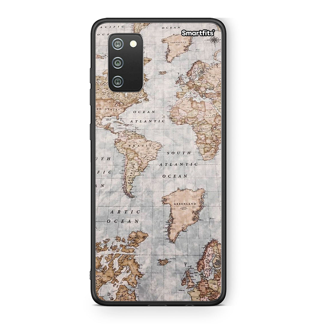 Samsung A02s World Map Θήκη από τη Smartfits με σχέδιο στο πίσω μέρος και μαύρο περίβλημα | Smartphone case with colorful back and black bezels by Smartfits