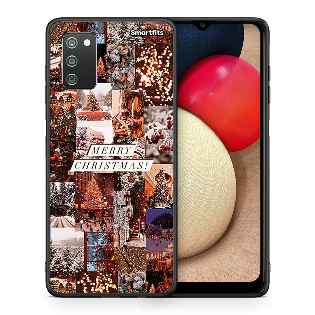 Θήκη Samsung A02s Xmas Collage από τη Smartfits με σχέδιο στο πίσω μέρος και μαύρο περίβλημα | Samsung A02s Xmas Collage case with colorful back and black bezels