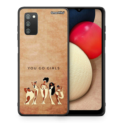 Θήκη Samsung A02s You Go Girl από τη Smartfits με σχέδιο στο πίσω μέρος και μαύρο περίβλημα | Samsung A02s You Go Girl case with colorful back and black bezels