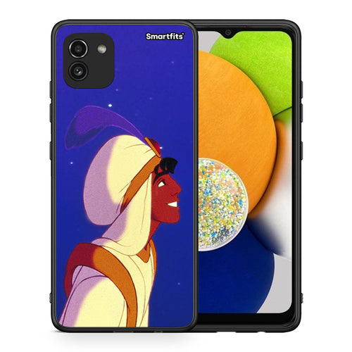 Θήκη Samsung A03 Alladin And Jasmine Love 1 από τη Smartfits με σχέδιο στο πίσω μέρος και μαύρο περίβλημα | Samsung A03 Alladin And Jasmine Love 1 case with colorful back and black bezels