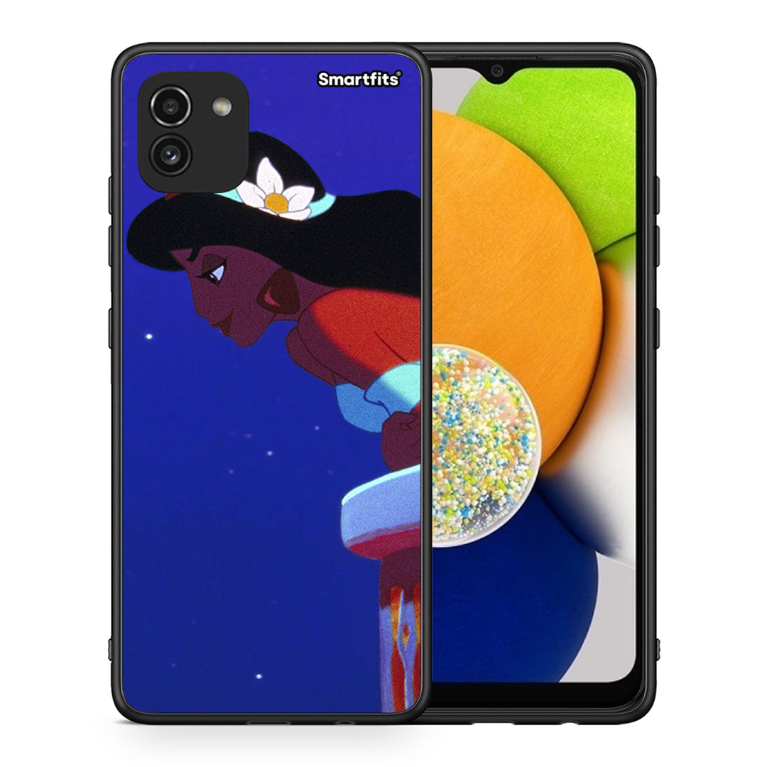 Θήκη Samsung A03 Alladin And Jasmine Love 2 από τη Smartfits με σχέδιο στο πίσω μέρος και μαύρο περίβλημα | Samsung A03 Alladin And Jasmine Love 2 case with colorful back and black bezels