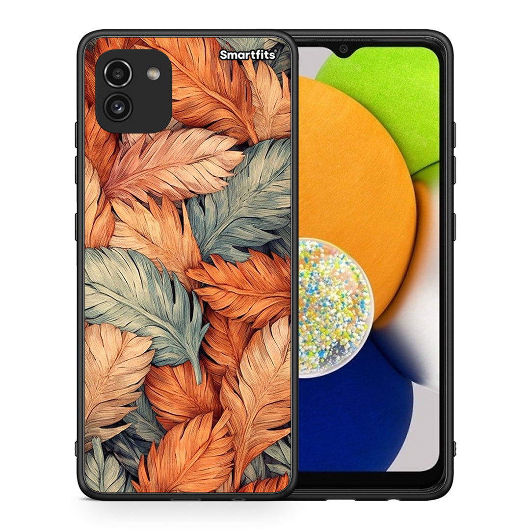Θήκη Samsung A03 Autumn Leaves από τη Smartfits με σχέδιο στο πίσω μέρος και μαύρο περίβλημα | Samsung A03 Autumn Leaves case with colorful back and black bezels