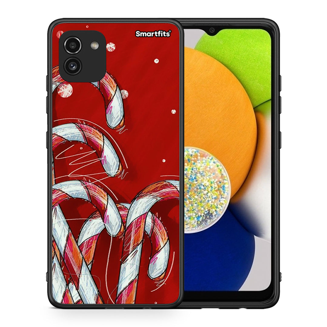 Θήκη Samsung A03 Candy Cane από τη Smartfits με σχέδιο στο πίσω μέρος και μαύρο περίβλημα | Samsung A03 Candy Cane case with colorful back and black bezels