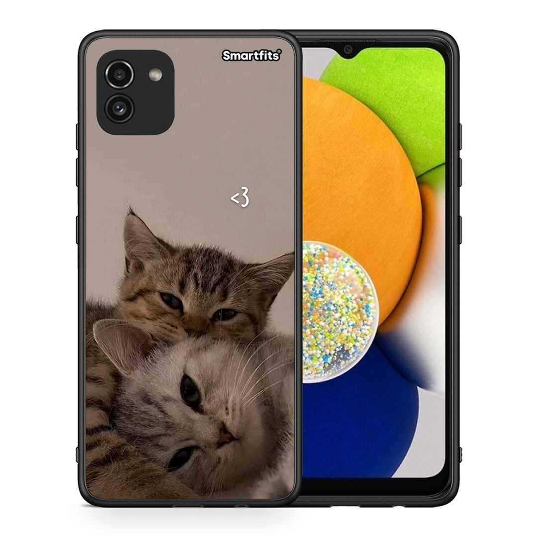 Θήκη Samsung A03 Cats In Love από τη Smartfits με σχέδιο στο πίσω μέρος και μαύρο περίβλημα | Samsung A03 Cats In Love case with colorful back and black bezels