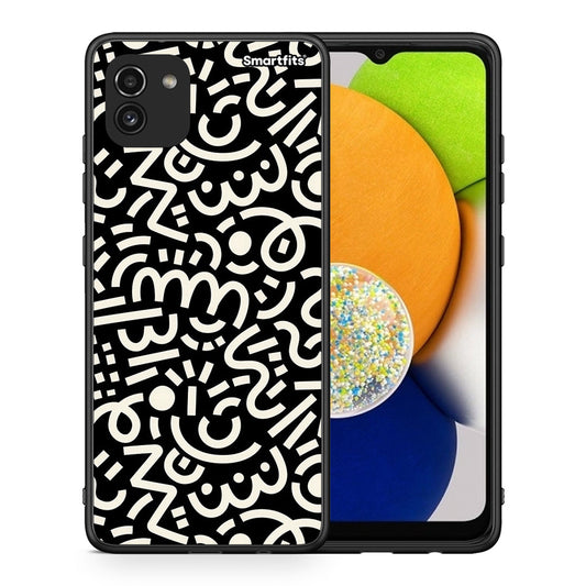 Θήκη Samsung A03 Doodle Art από τη Smartfits με σχέδιο στο πίσω μέρος και μαύρο περίβλημα | Samsung A03 Doodle Art case with colorful back and black bezels