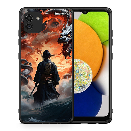 Θήκη Samsung A03 Dragons Fight από τη Smartfits με σχέδιο στο πίσω μέρος και μαύρο περίβλημα | Samsung A03 Dragons Fight case with colorful back and black bezels