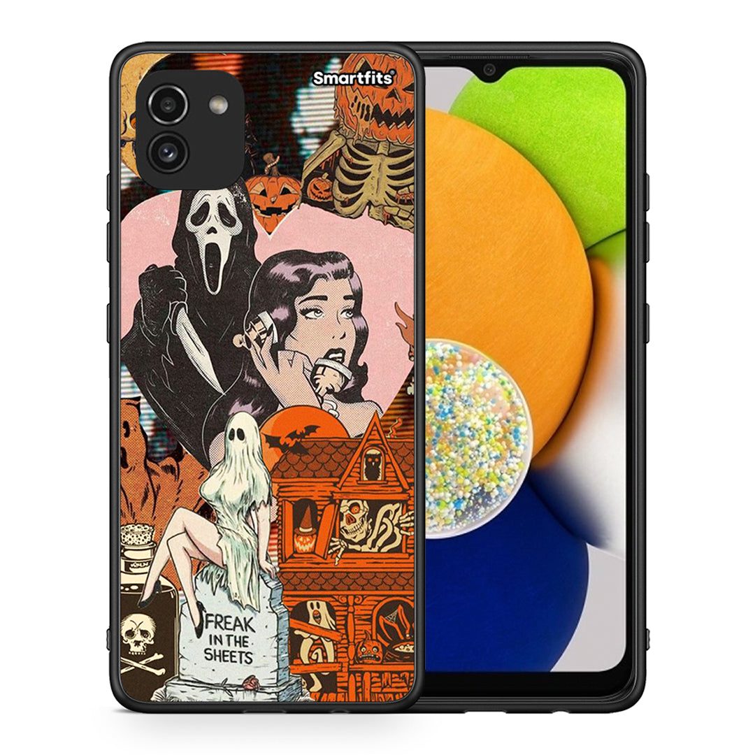 Θήκη Samsung A03 Halloween Collage από τη Smartfits με σχέδιο στο πίσω μέρος και μαύρο περίβλημα | Samsung A03 Halloween Collage case with colorful back and black bezels