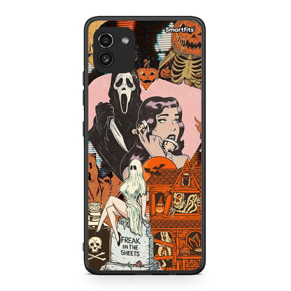 Samsung A03 Halloween Collage θήκη από τη Smartfits με σχέδιο στο πίσω μέρος και μαύρο περίβλημα | Smartphone case with colorful back and black bezels by Smartfits