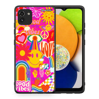 Thumbnail for Θήκη Samsung A03 Hippie Love από τη Smartfits με σχέδιο στο πίσω μέρος και μαύρο περίβλημα | Samsung A03 Hippie Love case with colorful back and black bezels