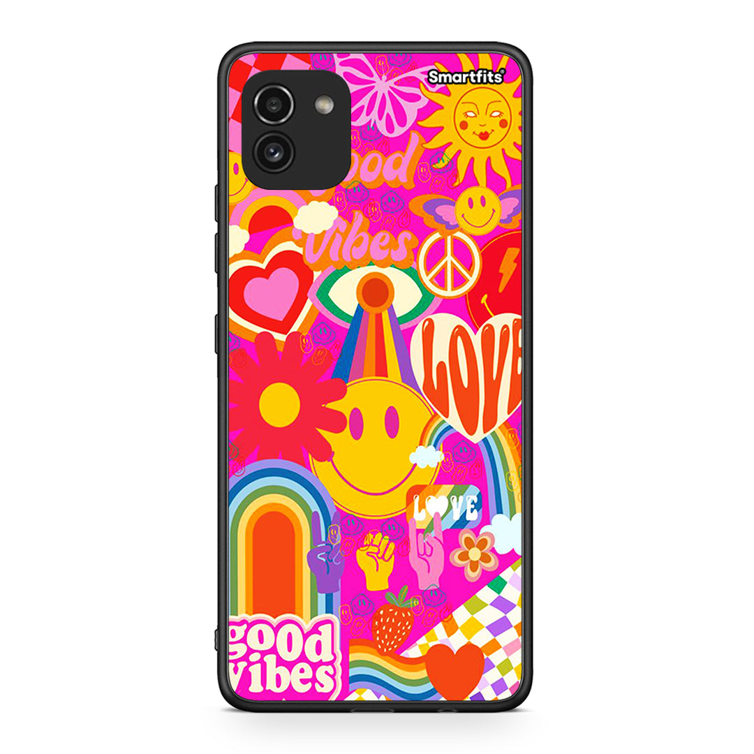 Samsung A03 Hippie Love θήκη από τη Smartfits με σχέδιο στο πίσω μέρος και μαύρο περίβλημα | Smartphone case with colorful back and black bezels by Smartfits