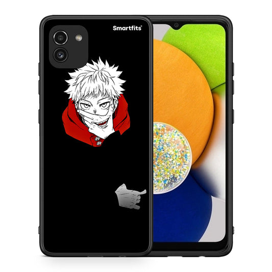 Θήκη Samsung A03 Itadori Anime από τη Smartfits με σχέδιο στο πίσω μέρος και μαύρο περίβλημα | Samsung A03 Itadori Anime case with colorful back and black bezels