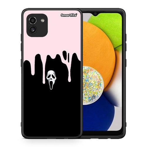 Θήκη Samsung A03 Melting Halloween Mask από τη Smartfits με σχέδιο στο πίσω μέρος και μαύρο περίβλημα | Samsung A03 Melting Halloween Mask case with colorful back and black bezels