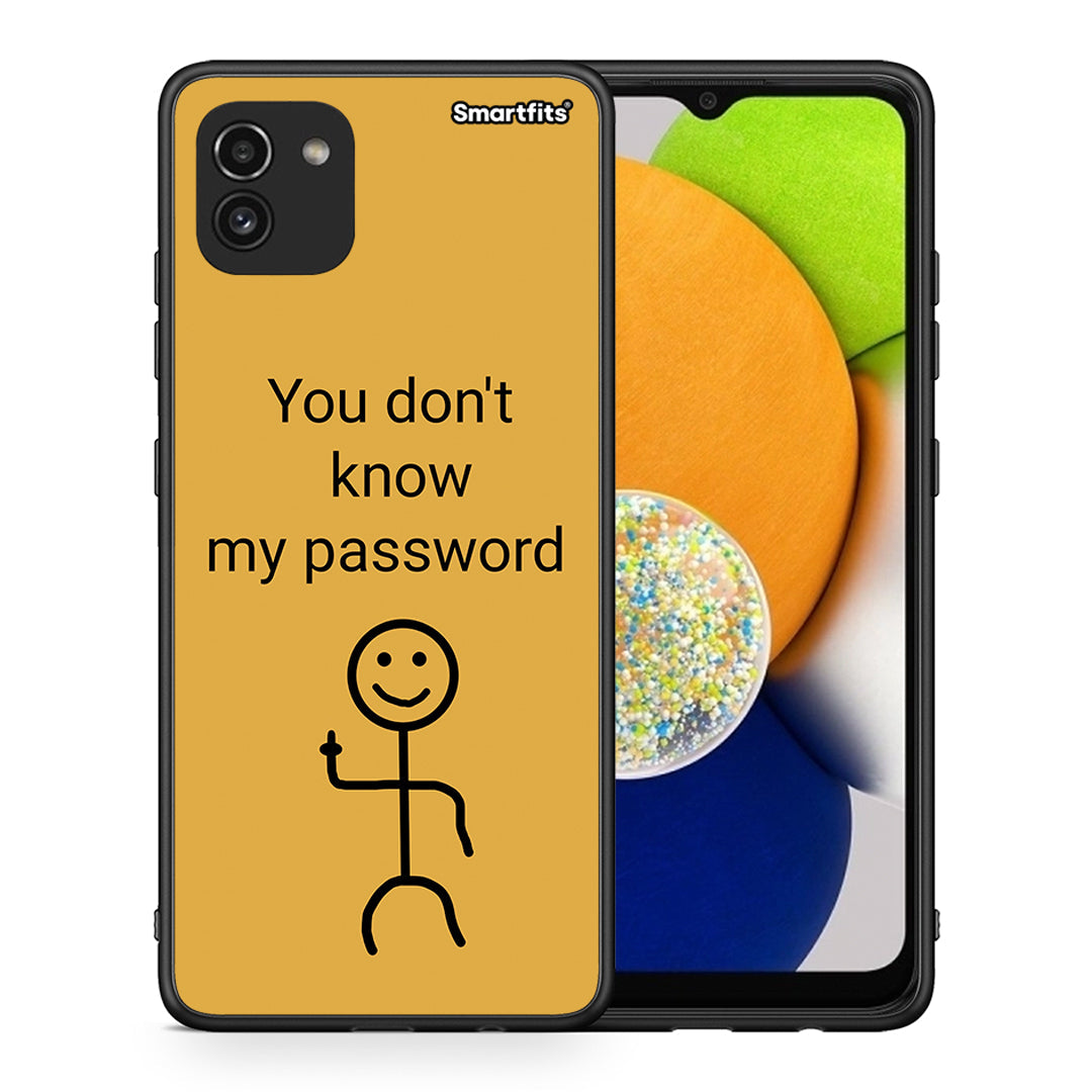 Θήκη Samsung A03 My Password από τη Smartfits με σχέδιο στο πίσω μέρος και μαύρο περίβλημα | Samsung A03 My Password case with colorful back and black bezels