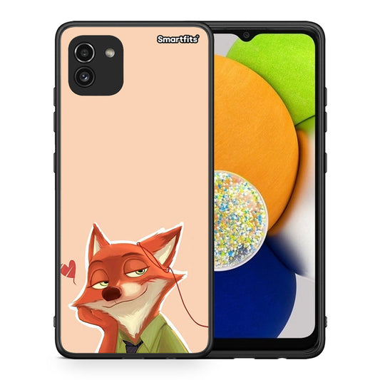 Θήκη Samsung A03 Nick Wilde And Judy Hopps Love 1 από τη Smartfits με σχέδιο στο πίσω μέρος και μαύρο περίβλημα | Samsung A03 Nick Wilde And Judy Hopps Love 1 case with colorful back and black bezels