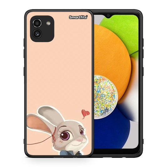 Θήκη Samsung A03 Nick Wilde And Judy Hopps Love 2 από τη Smartfits με σχέδιο στο πίσω μέρος και μαύρο περίβλημα | Samsung A03 Nick Wilde And Judy Hopps Love 2 case with colorful back and black bezels