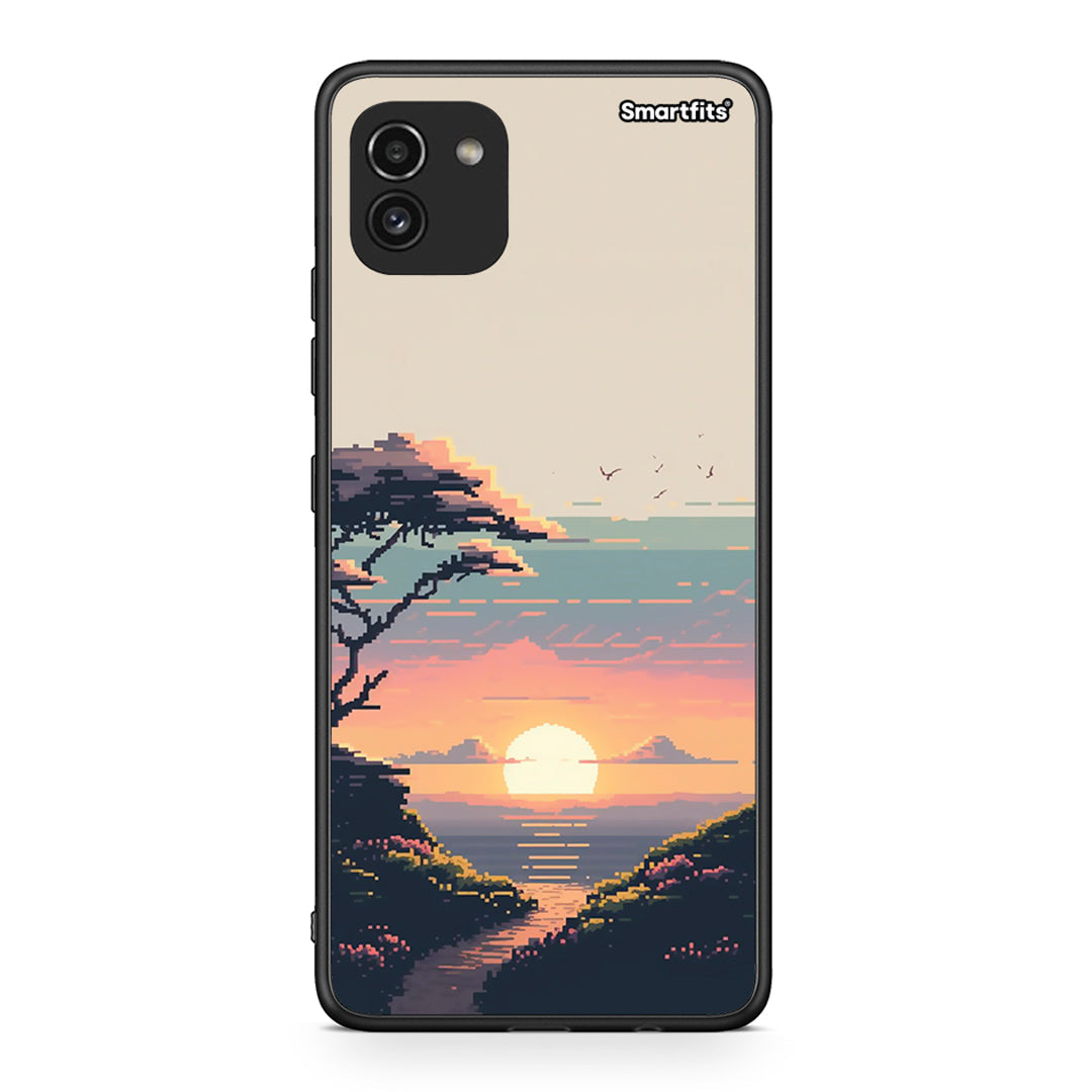 Samsung A03 Pixel Sunset θήκη από τη Smartfits με σχέδιο στο πίσω μέρος και μαύρο περίβλημα | Smartphone case with colorful back and black bezels by Smartfits