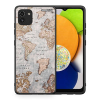 Thumbnail for Θήκη Samsung A03 World Map από τη Smartfits με σχέδιο στο πίσω μέρος και μαύρο περίβλημα | Samsung A03 World Map case with colorful back and black bezels