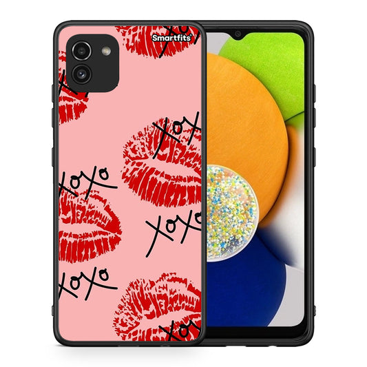 Θήκη Samsung A03 XOXO Lips από τη Smartfits με σχέδιο στο πίσω μέρος και μαύρο περίβλημα | Samsung A03 XOXO Lips case with colorful back and black bezels
