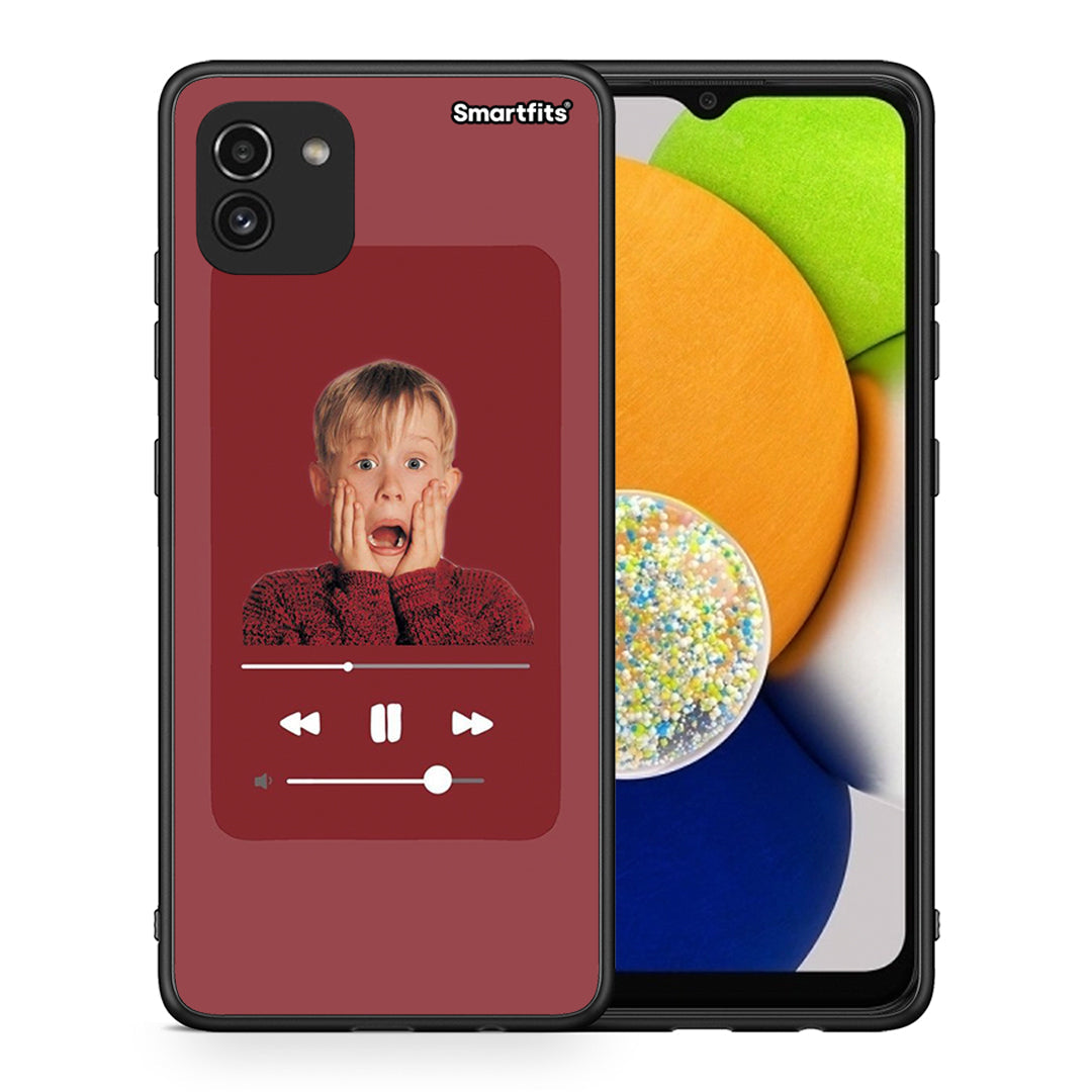 Θήκη Samsung A03 Xmas Alone Music από τη Smartfits με σχέδιο στο πίσω μέρος και μαύρο περίβλημα | Samsung A03 Xmas Alone Music case with colorful back and black bezels