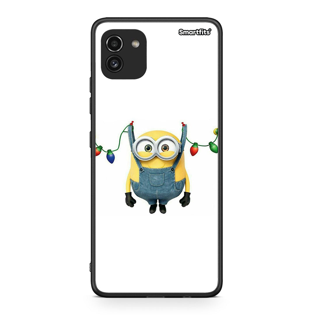 Samsung A03 Xmas Minion Lights θήκη από τη Smartfits με σχέδιο στο πίσω μέρος και μαύρο περίβλημα | Smartphone case with colorful back and black bezels by Smartfits