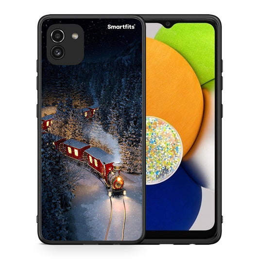 Θήκη Samsung A03 Xmas Train από τη Smartfits με σχέδιο στο πίσω μέρος και μαύρο περίβλημα | Samsung A03 Xmas Train case with colorful back and black bezels