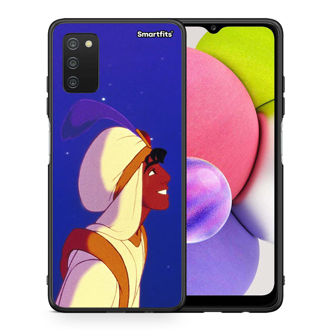 Θήκη Samsung A03s Alladin And Jasmine Love 1 από τη Smartfits με σχέδιο στο πίσω μέρος και μαύρο περίβλημα | Samsung A03s Alladin And Jasmine Love 1 case with colorful back and black bezels