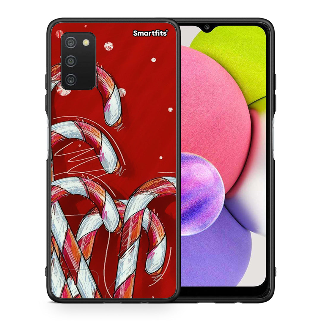 Θήκη Samsung A03s Candy Cane από τη Smartfits με σχέδιο στο πίσω μέρος και μαύρο περίβλημα | Samsung A03s Candy Cane case with colorful back and black bezels